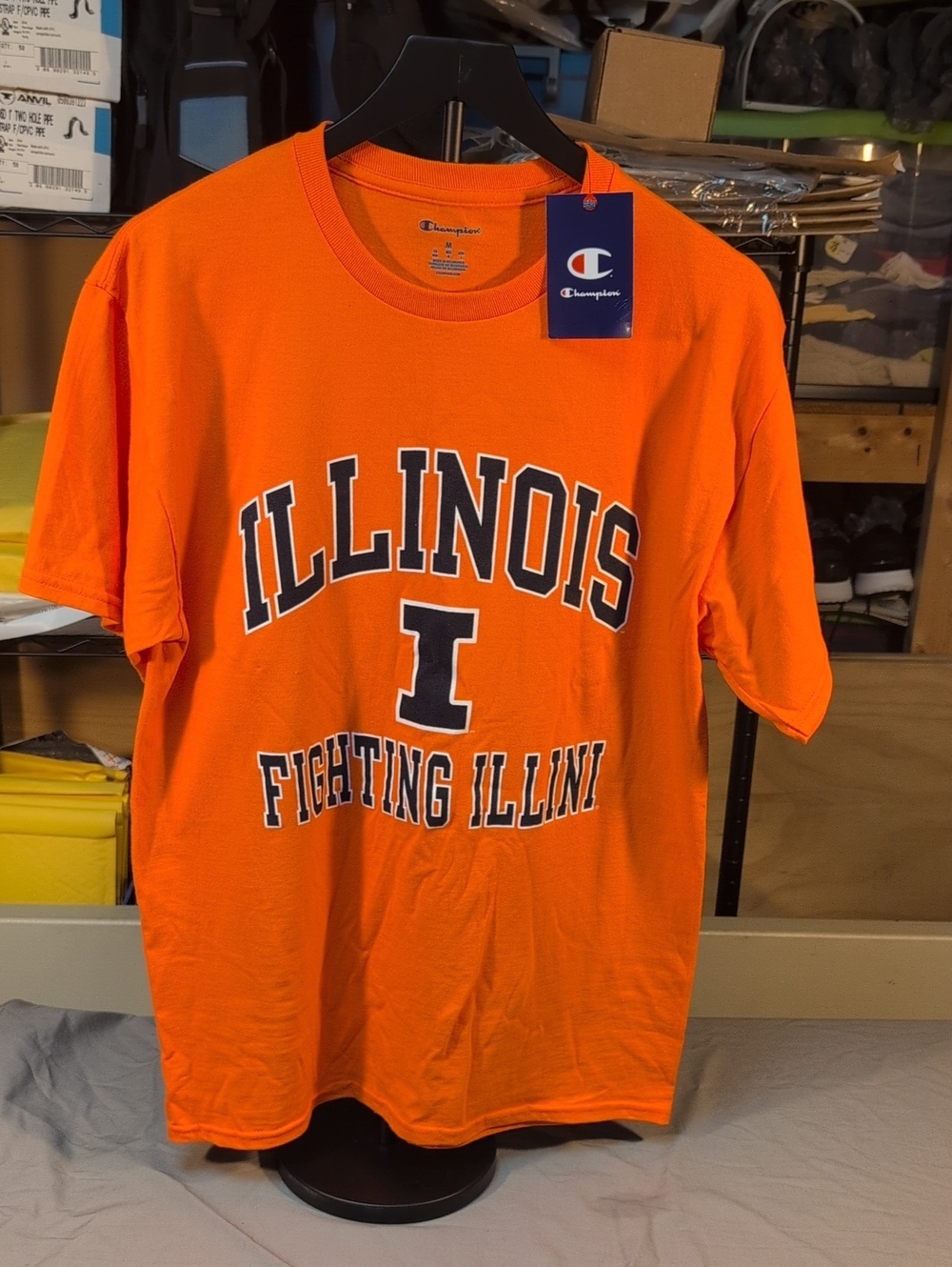 Adult Champion Orange Illinois/Fighting Illini Tee Shirt. Size: Medium.